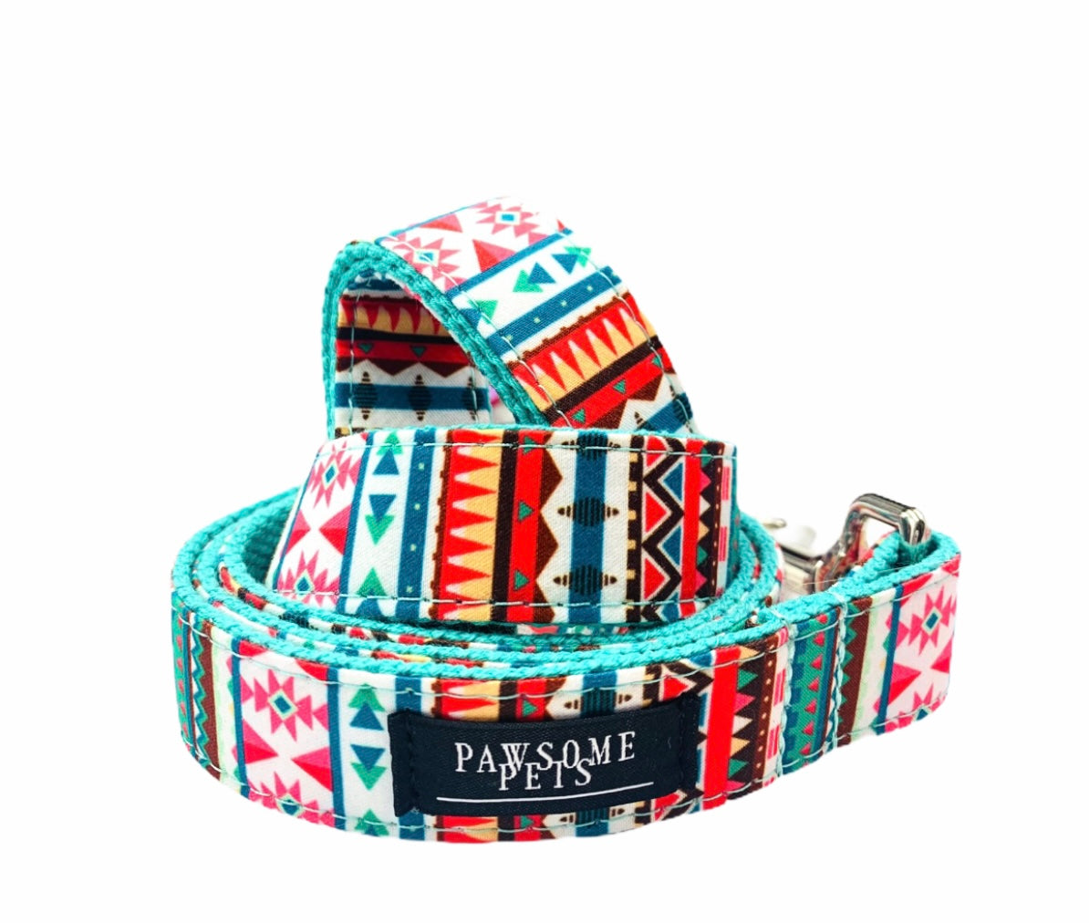 A vibrant tropical-themed dog leash featuring heavy-duty silver hardware and reinforced nylon strapping, perfect for stylish walks.