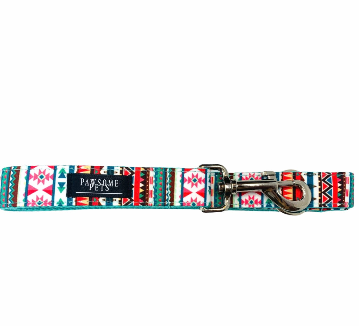 A vibrant tropical-themed dog leash featuring heavy-duty silver hardware and reinforced nylon strapping, perfect for stylish walks.