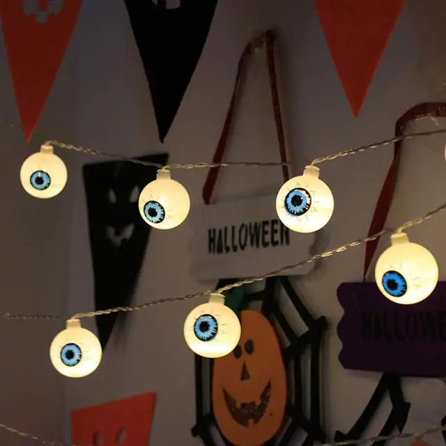 Colorful LED Halloween Light String featuring pumpkins, bats, and skulls, perfect for festive decorations.