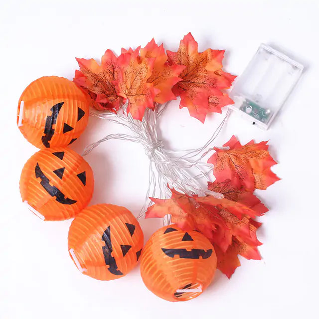 Colorful LED Halloween Light String featuring pumpkins, bats, and skulls, perfect for festive decorations.