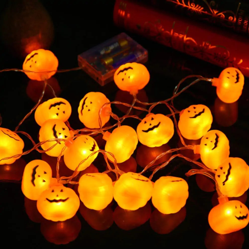 Colorful LED Halloween Light String featuring pumpkins, bats, and skulls, perfect for festive decorations.