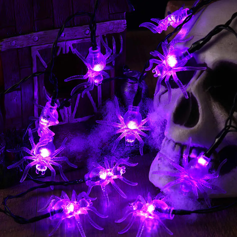 Colorful LED Halloween Light String featuring pumpkins, bats, and skulls, perfect for festive decorations.