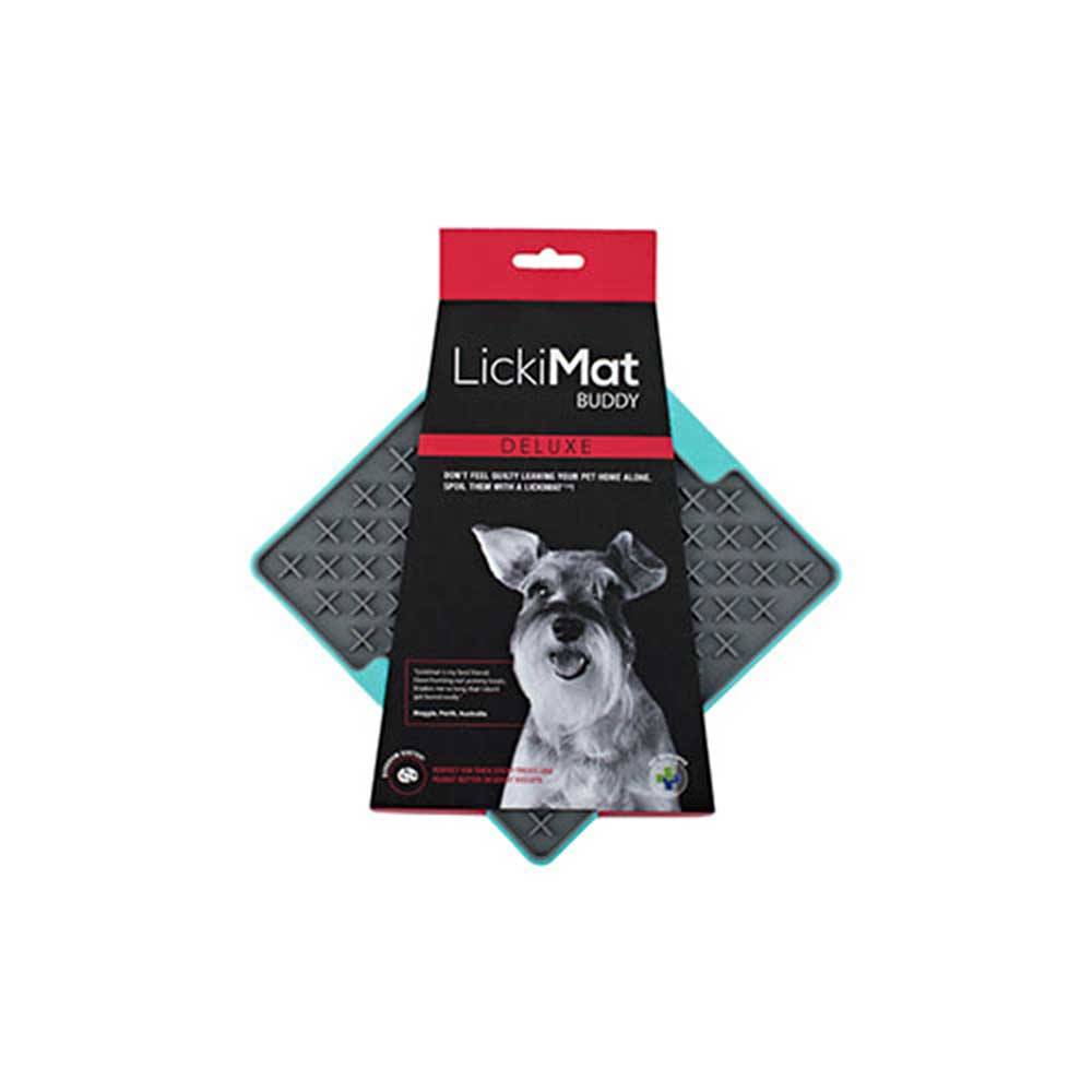 Lickimat Buddy Deluxe Treat Mat for dogs and cats, featuring a textured surface for spreading soft treats, available in vibrant colors.