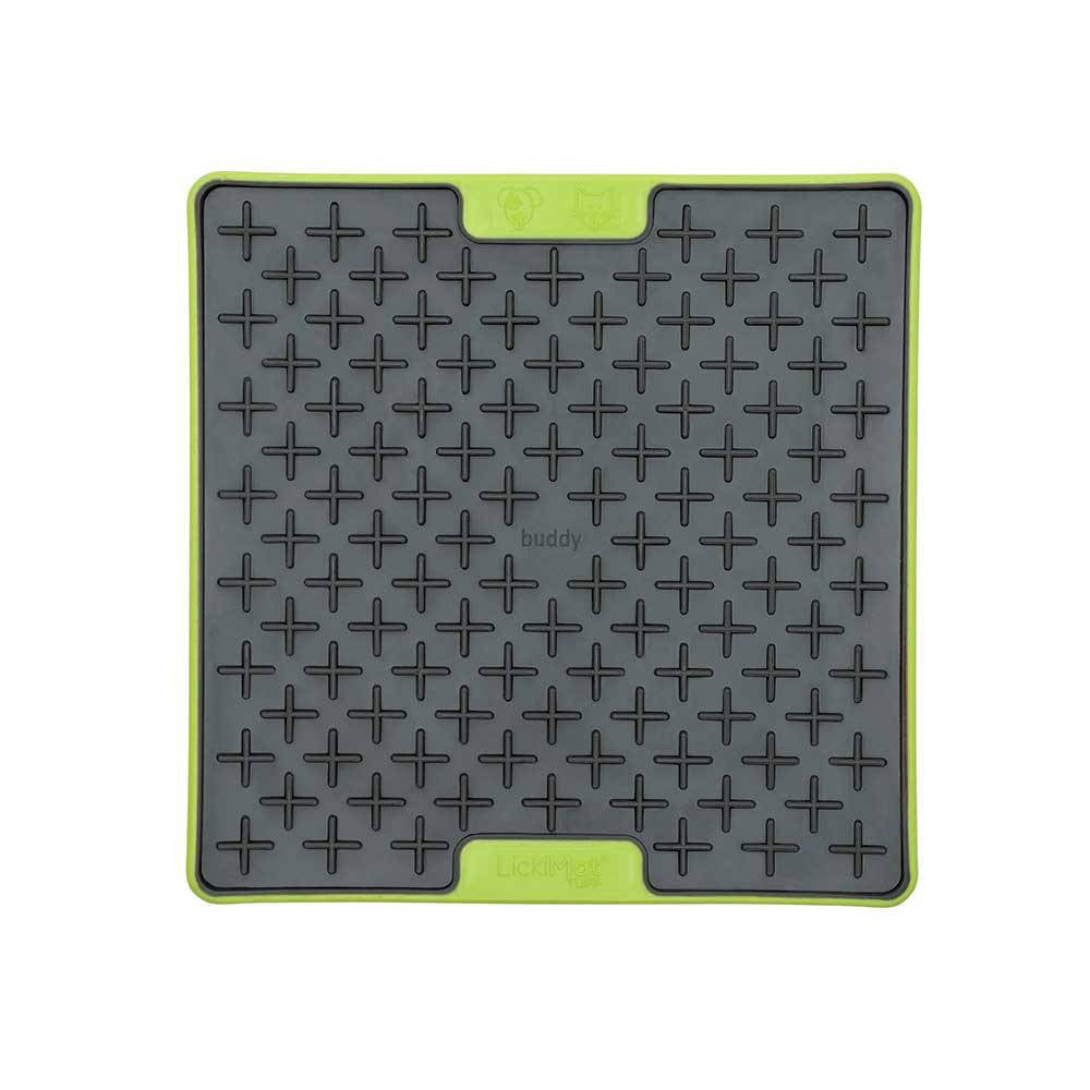 Lickimat Buddy Deluxe Treat Mat for dogs and cats, featuring a textured surface for spreading soft treats, available in vibrant colors.