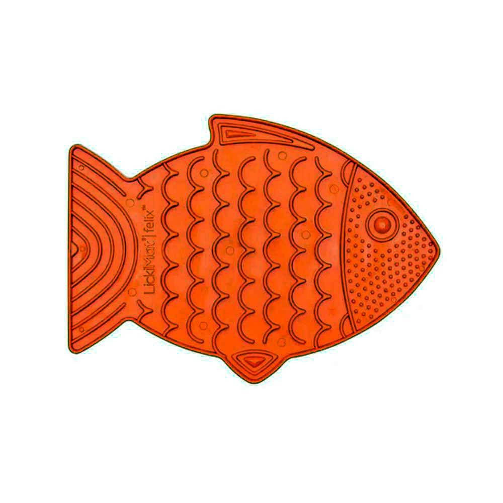 Lickimat Felix Fish Shaped Slow Feeder for Cats in vibrant colors, designed for comfortable and engaging feeding.