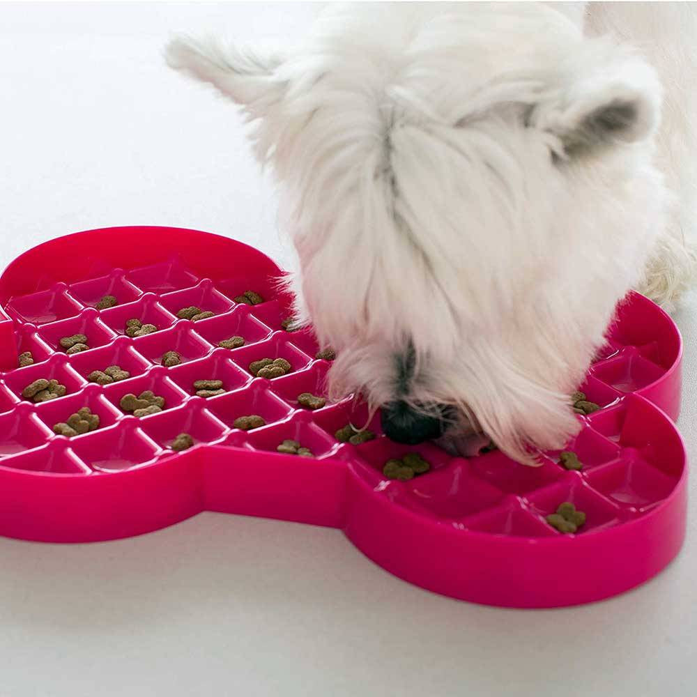 Lickimat SloDog Slow Feeder Plate in black, featuring shallow pockets for easy feeding and promoting slow eating habits in dogs.