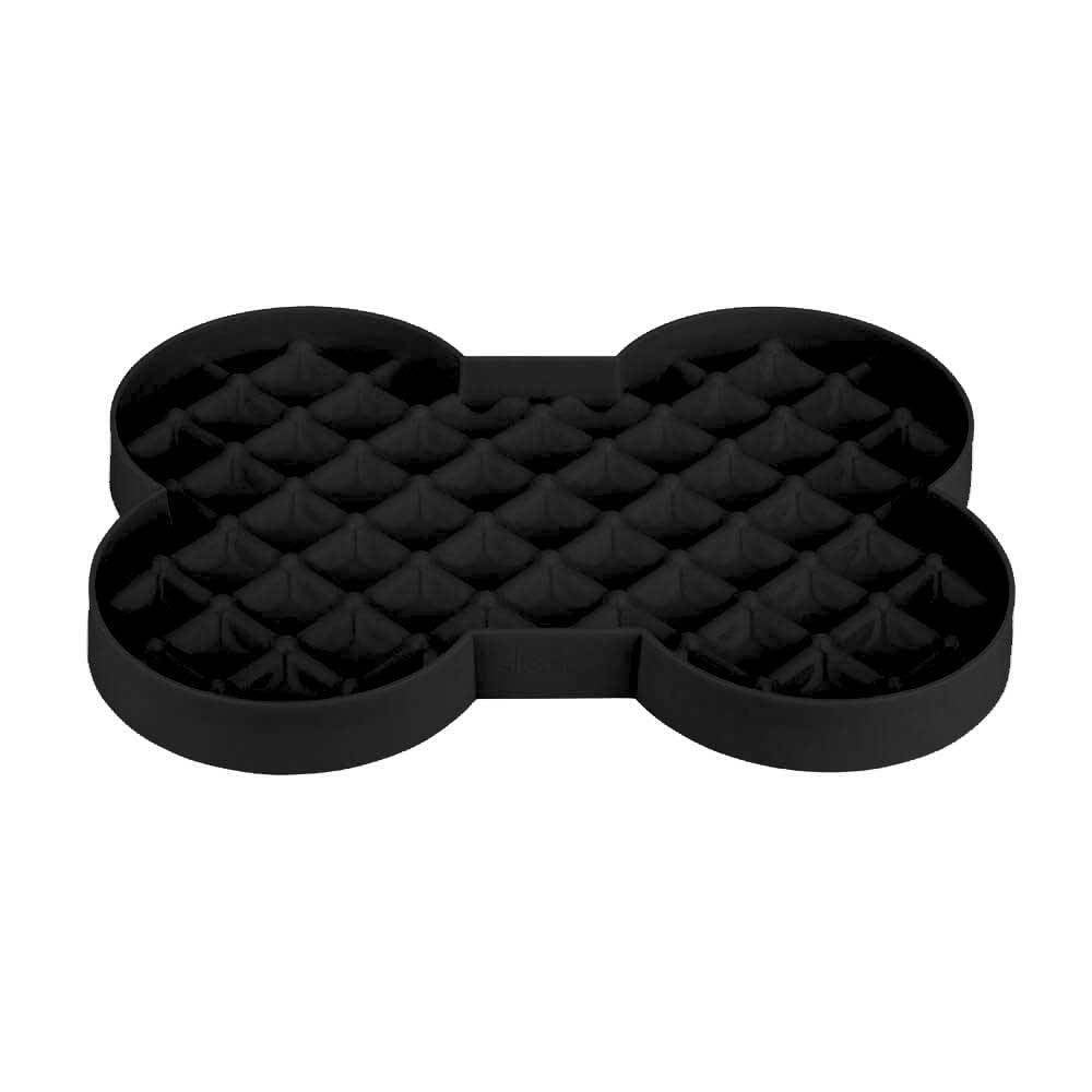 Lickimat SloDog Slow Feeder Plate in black, featuring shallow pockets for easy feeding and promoting slow eating habits in dogs.