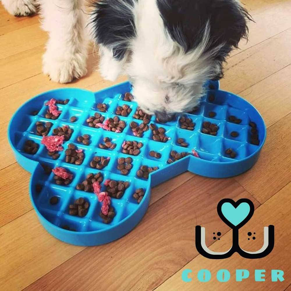 Lickimat SloDog Slow Feeder Plate in black, featuring shallow pockets for easy feeding and promoting slow eating habits in dogs.