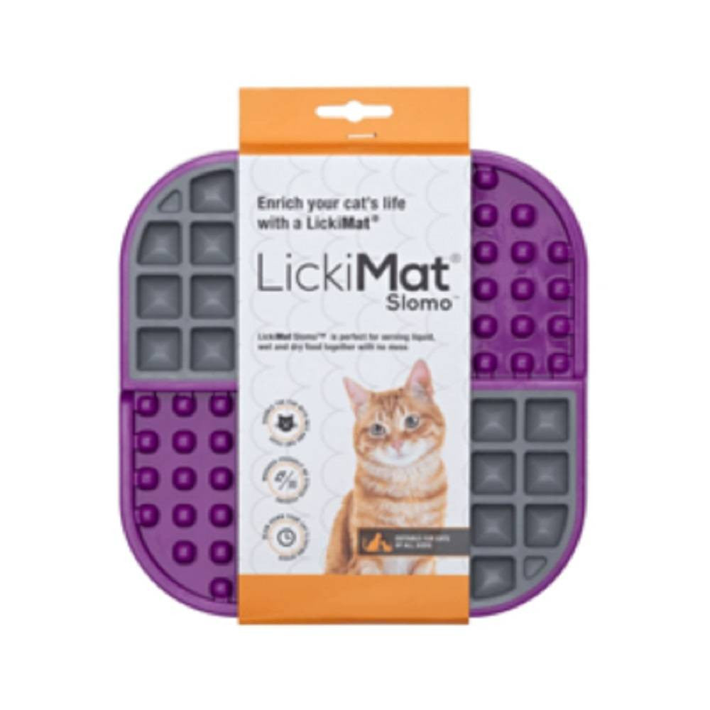 Lickimat Slomo Treat Mat for Cats in vibrant colors, designed for slow feeding and calming licking behavior.