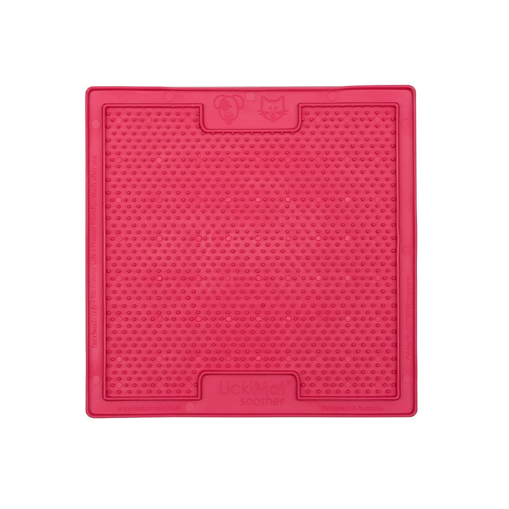 Lickimat Soother Treat Mat for dogs and cats, featuring a raised bumpy design ideal for runny treats like yogurt and gravy, in vibrant colors.