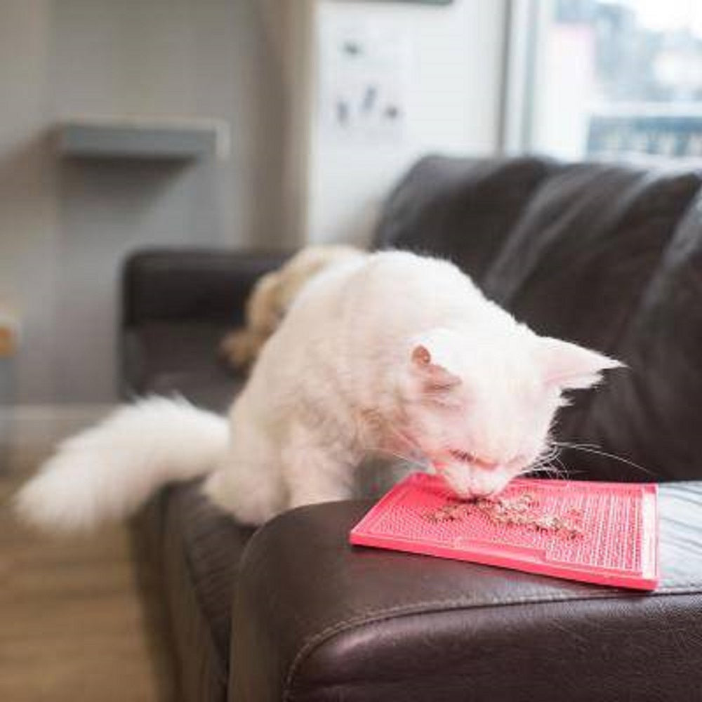 Lickimat Soother Treat Mat for dogs and cats, featuring a raised bumpy design ideal for runny treats like yogurt and gravy, in vibrant colors.