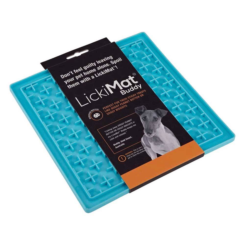 Lickimat Soother Treat Mat for dogs and cats, featuring a raised bumpy design ideal for runny treats like yogurt and gravy, in vibrant colors.