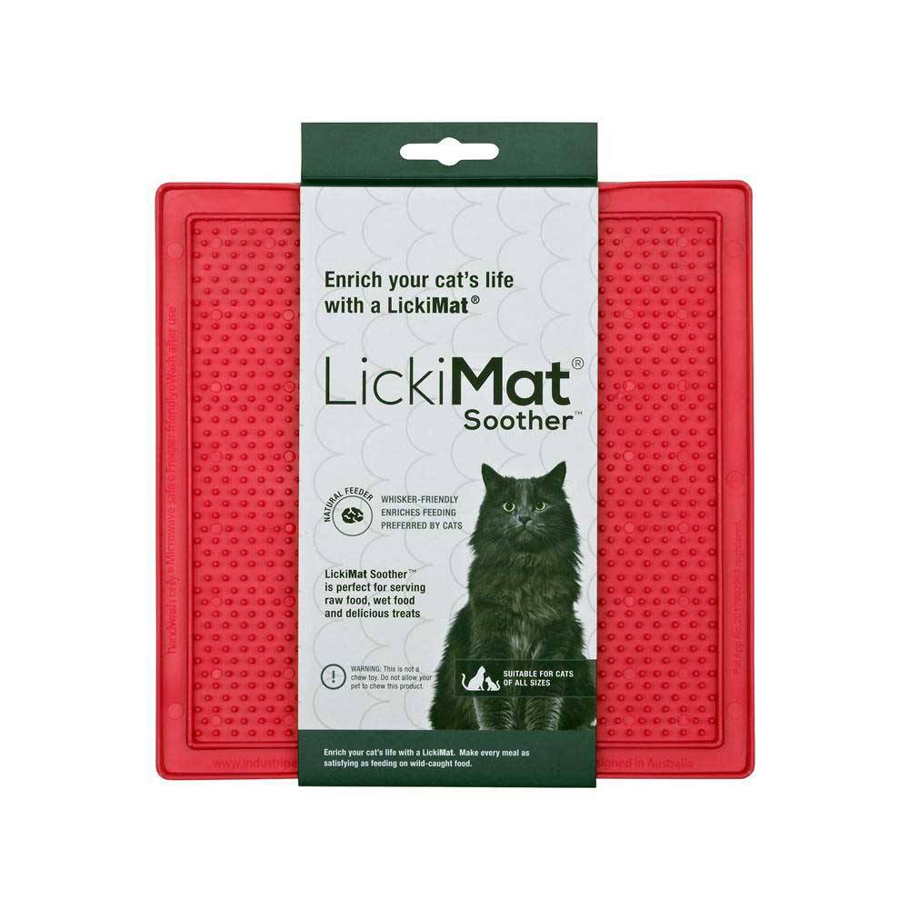 Lickimat Soother Treat Mat for dogs and cats, featuring a raised bumpy design ideal for runny treats like yogurt and gravy, in vibrant colors.
