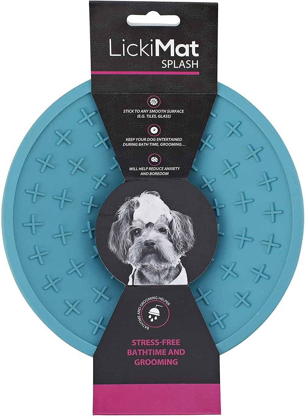 Lickimat Splash Bowl in vibrant colors, designed for dogs and cats, featuring a suction cap for secure attachment during feeding.