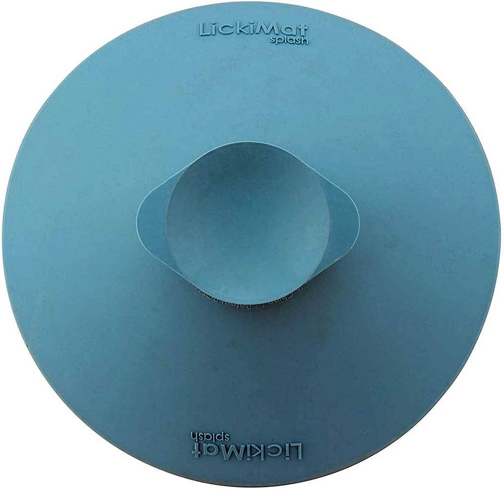 Lickimat Splash Bowl in vibrant colors, designed for dogs and cats, featuring a suction cap for secure attachment during feeding.