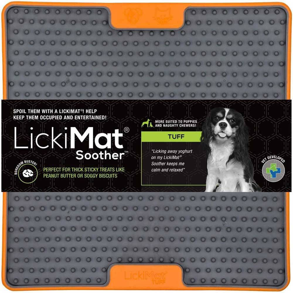 Lickimat TUFF Soother for Dogs in vibrant colors, designed for interactive feeding and calming pets.