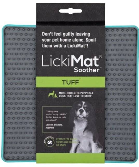 Lickimat TUFF Soother for Dogs in vibrant colors, designed for interactive feeding and calming pets.