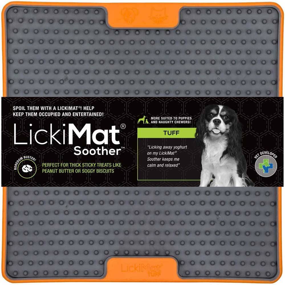 Lickimat TUFF Soother for Dogs in vibrant colors, designed for interactive feeding and calming pets.
