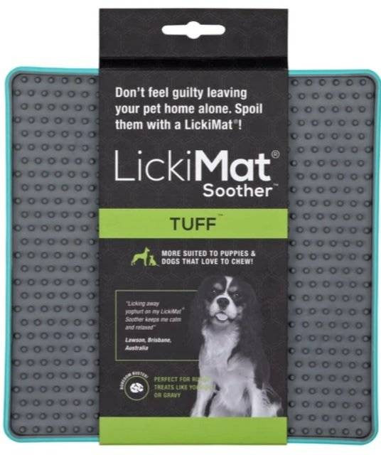 Lickimat TUFF Soother for Dogs in vibrant colors, designed for interactive feeding and calming pets.