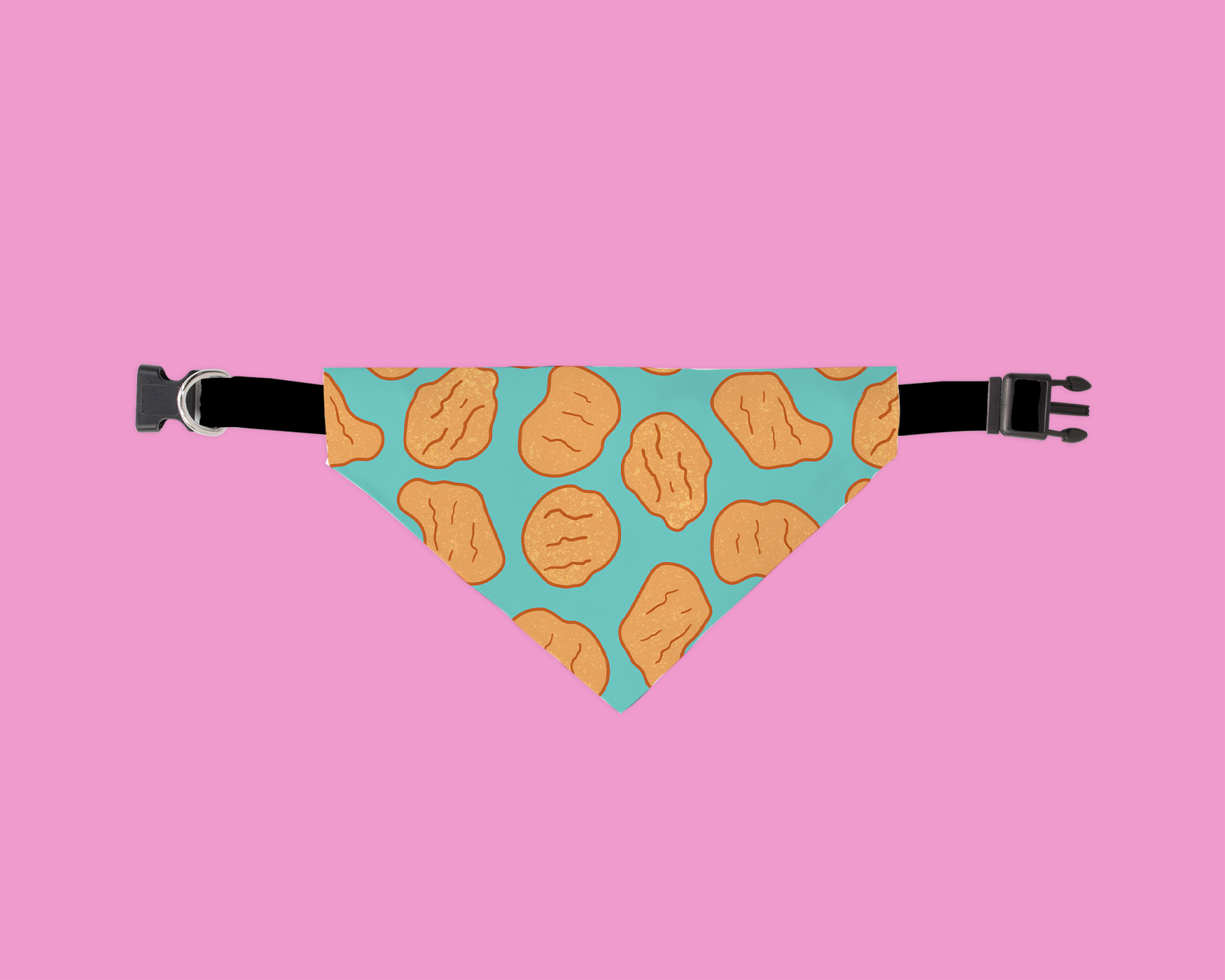 A stylish Little Nuggets Bandana for dogs, featuring unique fabric patterns and a secure slip-on design.