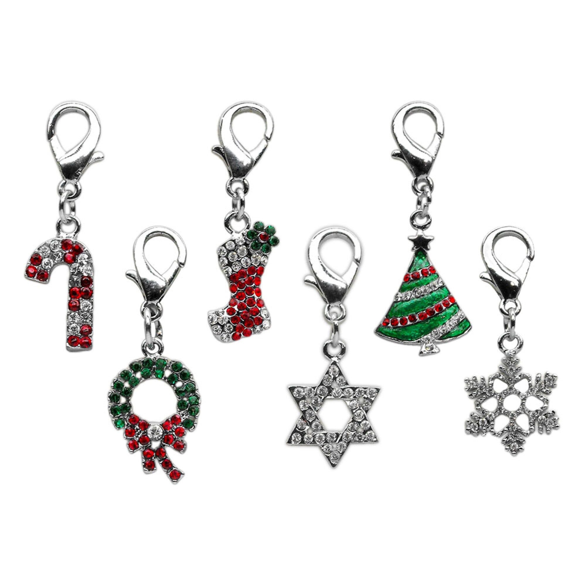 A collection of six Lobster Claw Charms featuring sparkling rhinestones, perfect for festive occasions.