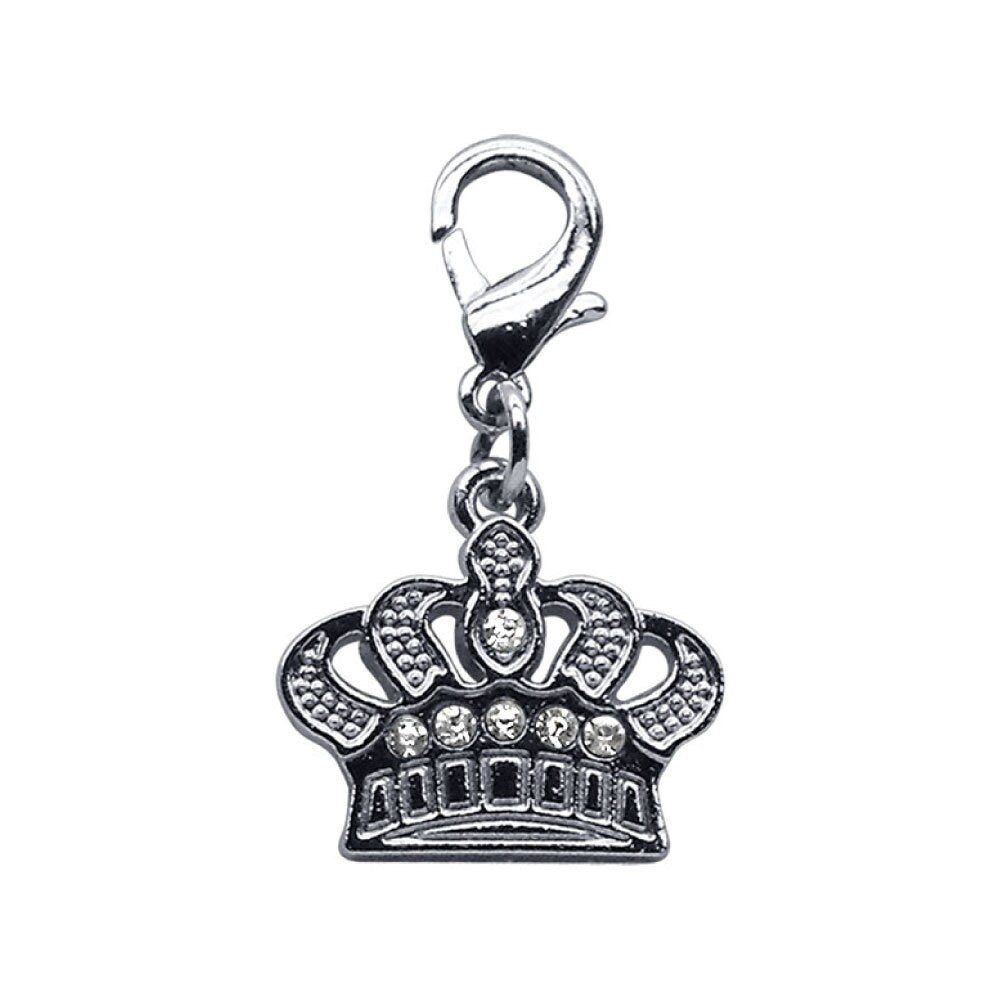 A sparkling Lobster Claw Crown Charm featuring rhinestones, designed to clip onto collars for added style.