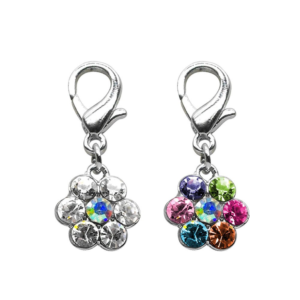 A sparkling Lobster Claw Flower Charm featuring rhinestones, designed for easy attachment to collars.