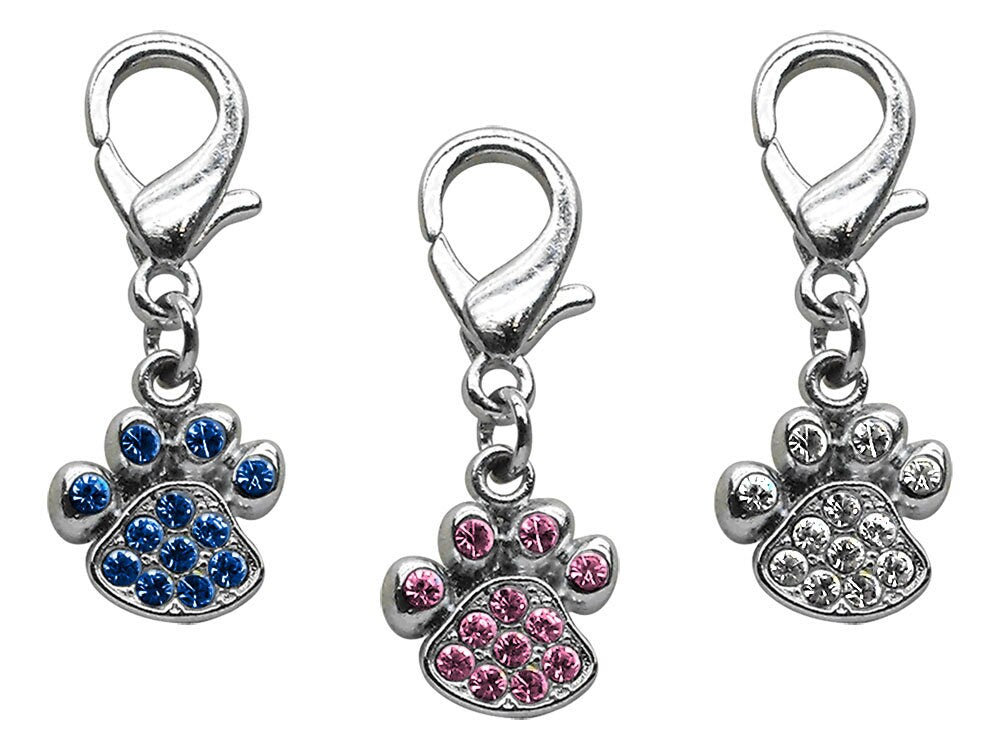 A sparkling lobster claw paw charm with rhinestones, designed for pet collars, showcasing its stylish and elegant appearance.