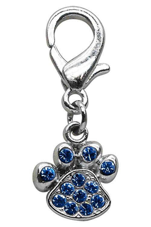 A sparkling lobster claw paw charm with rhinestones, designed for pet collars, showcasing its stylish and elegant appearance.