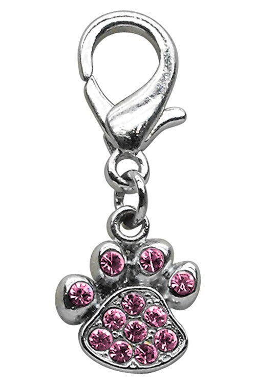 A sparkling lobster claw paw charm with rhinestones, designed for pet collars, showcasing its stylish and elegant appearance.