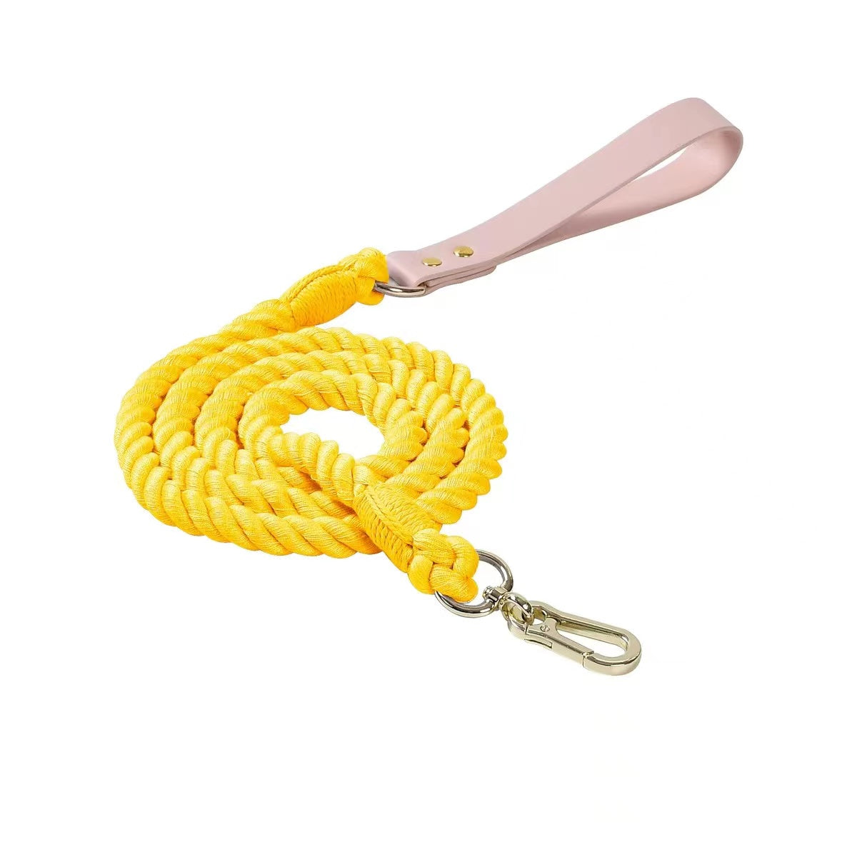 Luxe Royal Pink Leather Rope Leash with Bright Gold hardware, showcasing its stylish design and durable materials.