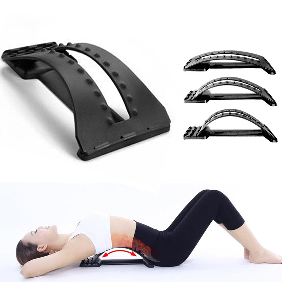 Magic Back Stretcher Lumbar Support Device designed for upper and lower back relief, featuring a multi-level arch for personalized stretching.