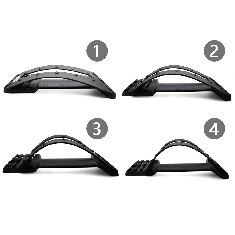 Magic Back Stretcher Lumbar Support Device designed for upper and lower back relief, featuring a multi-level arch for personalized stretching.
