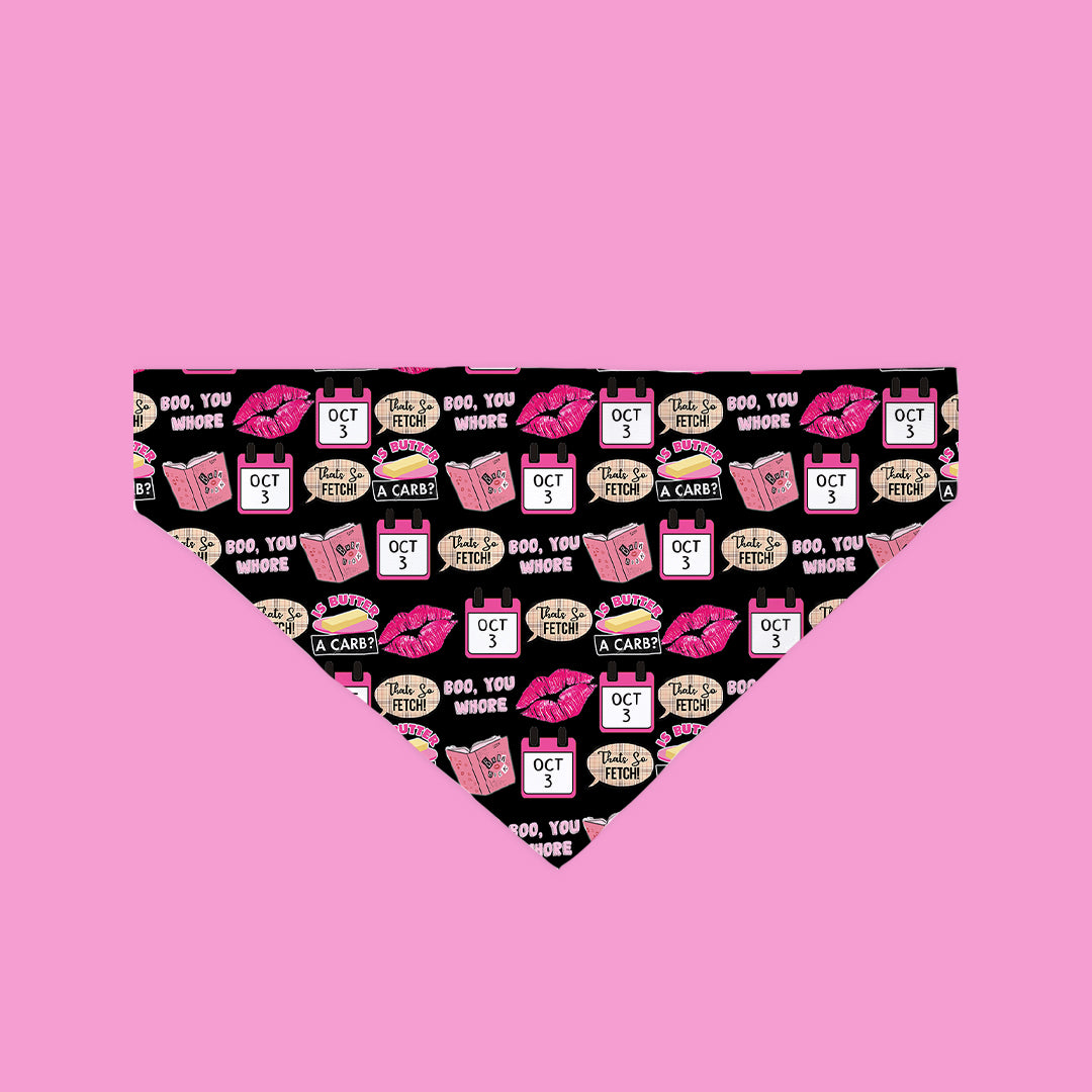 Mean Dawgs Dog Bandana featuring colorful patterns, designed for a secure fit over a dog's collar.