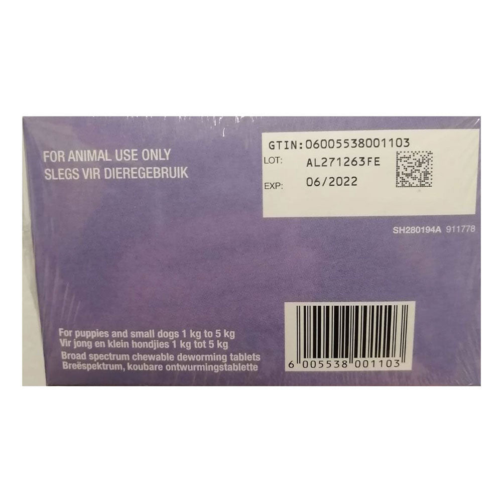 Milbemax Small Dog Under 5 Kg 2 Tab Pack, featuring two tablets designed for small dogs, with clear dosage instructions.