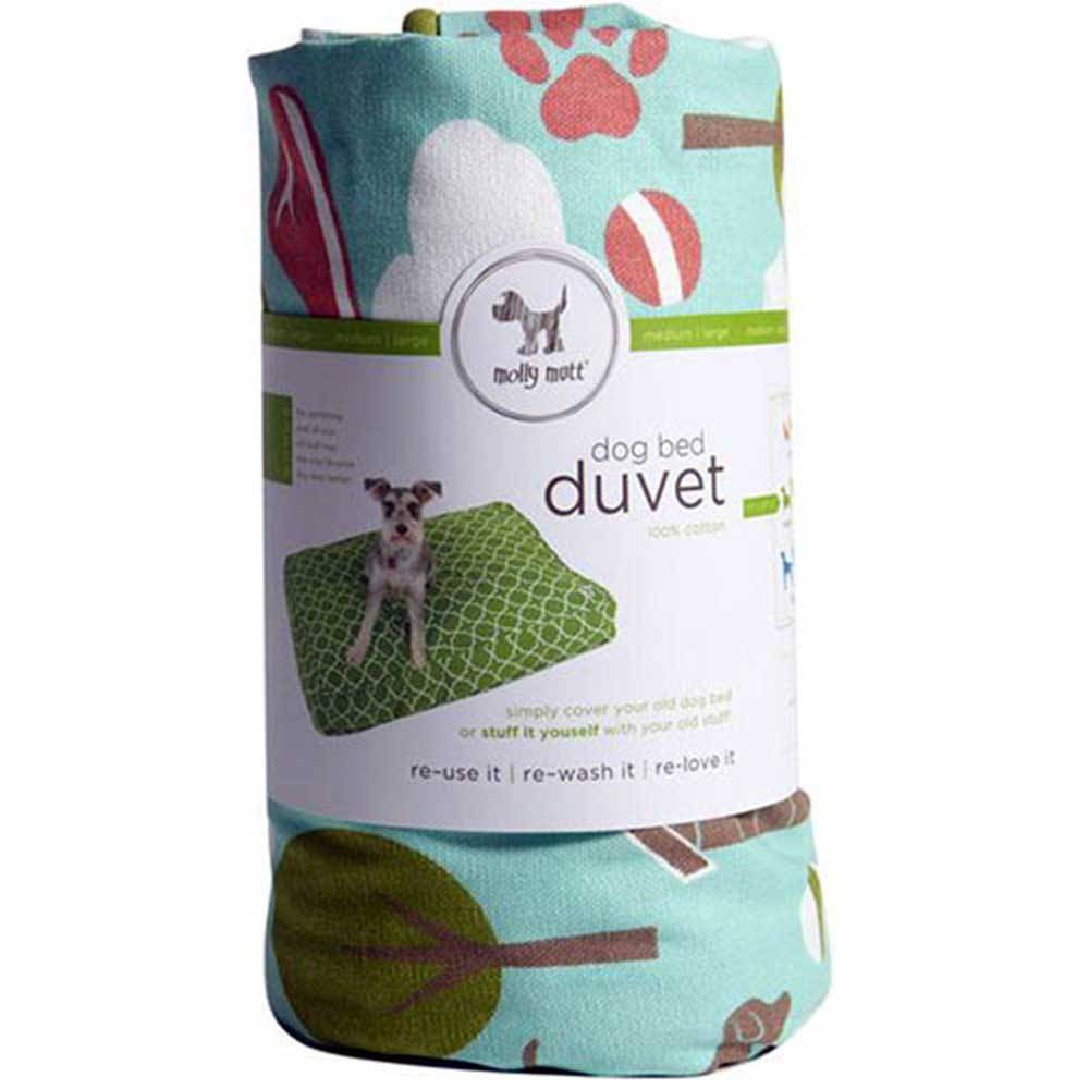 Molly Mutt Bleecker Street Duvet for Dogs in stylish cotton design, showcasing its zippered and gusseted features.