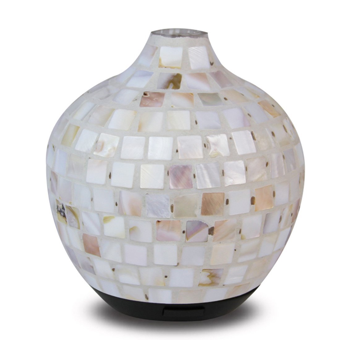 Mosaic Design Aroma Diffuser showcasing its unique hand-made glass design and warm yellow LED light.