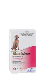 Moxiclear® for Dogs over 25kg, a topical solution in a pipette, designed for effective parasite control.