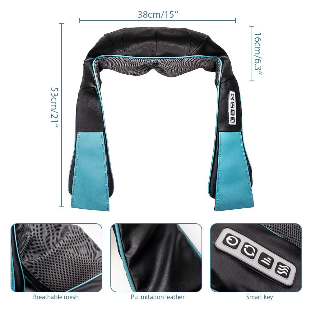 Multifunctional Electric Shiatsu Neck Back Massager with soothing heat, featuring 8 massage rollers and adjustable intensity settings.