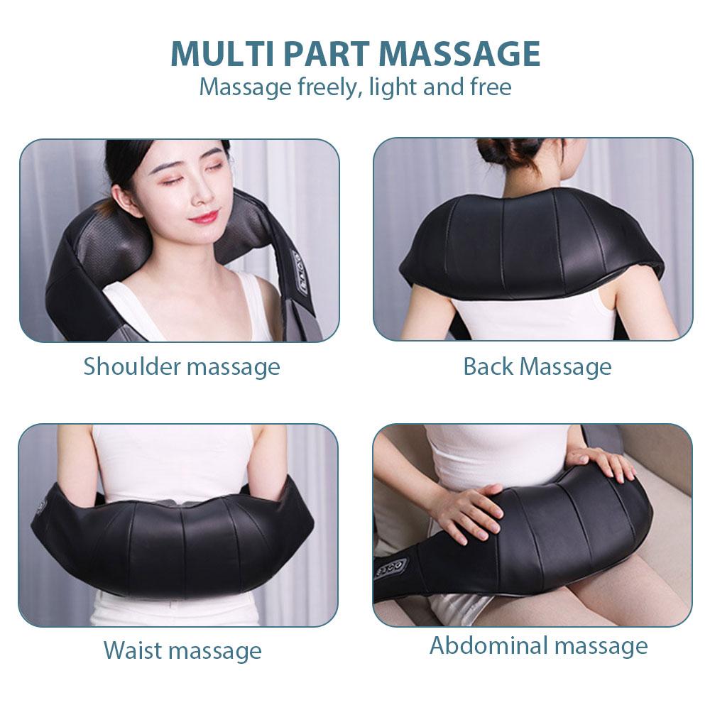 Multifunctional Electric Shiatsu Neck Back Massager with soothing heat, featuring 8 massage rollers and adjustable intensity settings.