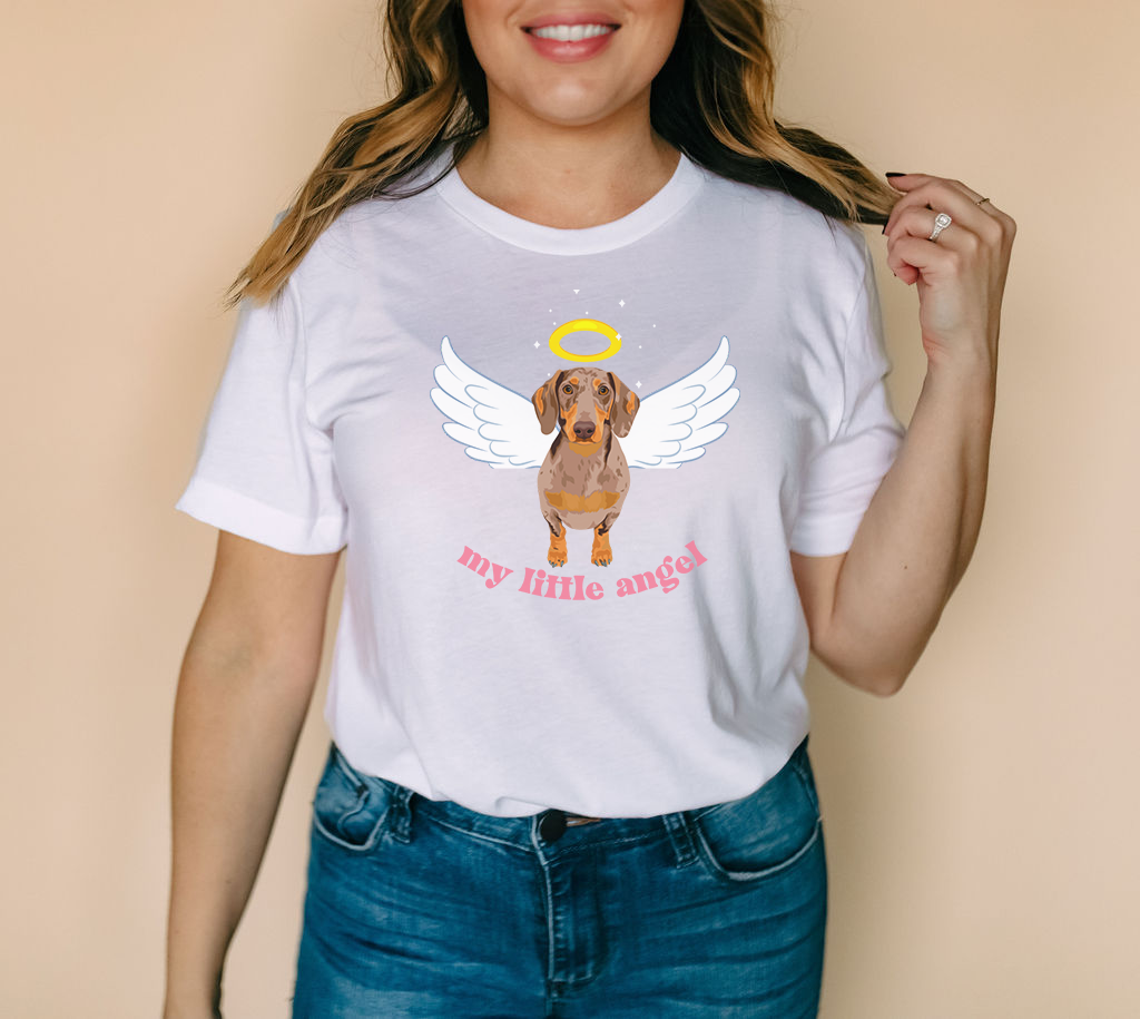 My Little Angel Tee featuring a soft, comfortable design for dog parents remembering their angel dogs.
