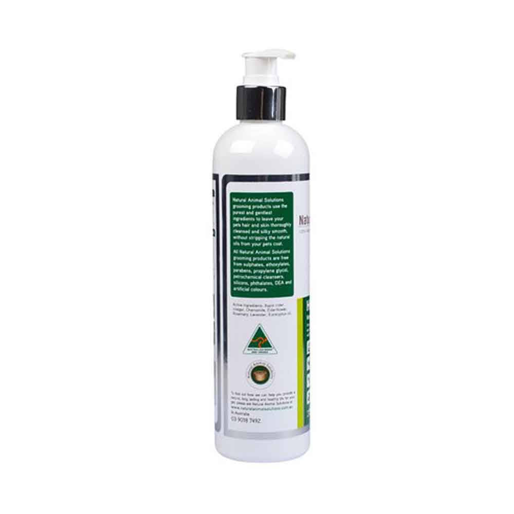 Natural Animal Solutions Herbal Sensitive Shampoo bottle with a green label, showcasing its natural ingredients and suitability for pets.
