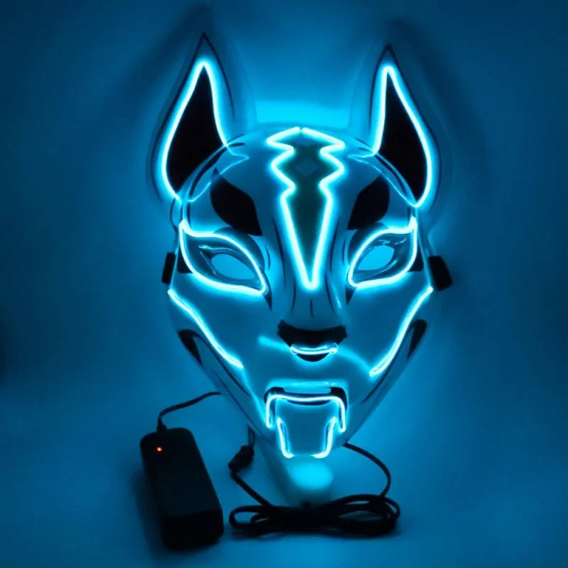 Neon LED Luminous Joker Mask with vibrant EL wire, showcasing its glowing design and adjustable strap.