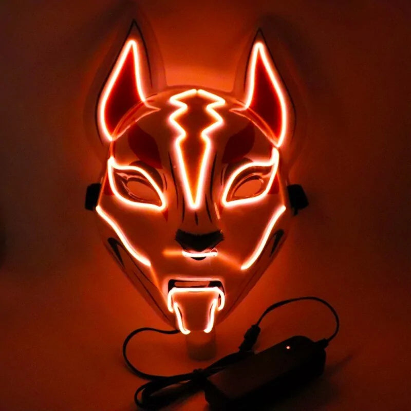 Neon LED Luminous Joker Mask with vibrant EL wire, showcasing its glowing design and adjustable strap.