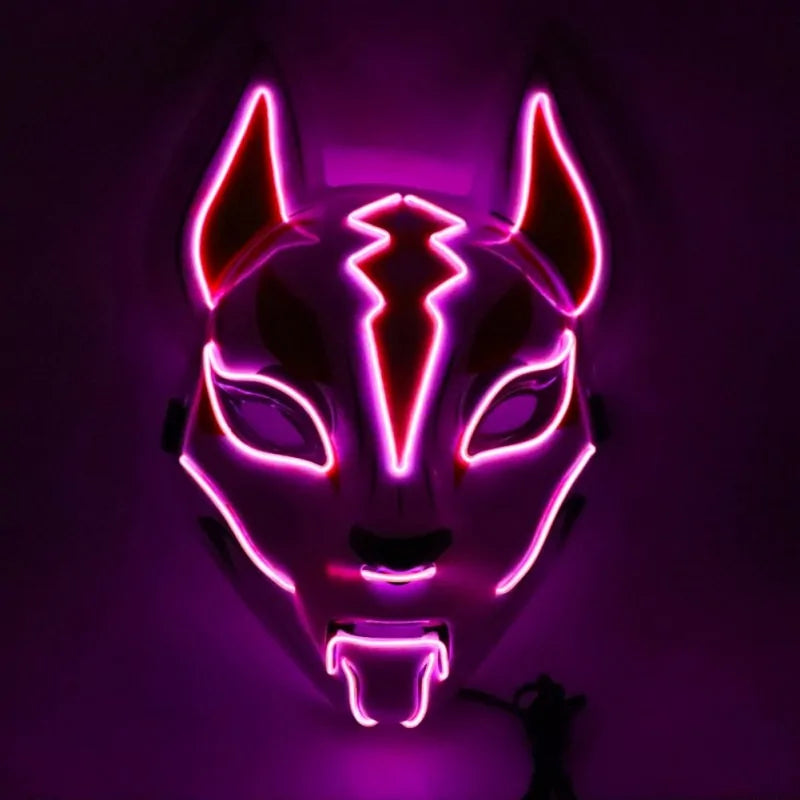 Neon LED Luminous Joker Mask with vibrant EL wire, showcasing its glowing design and adjustable strap.