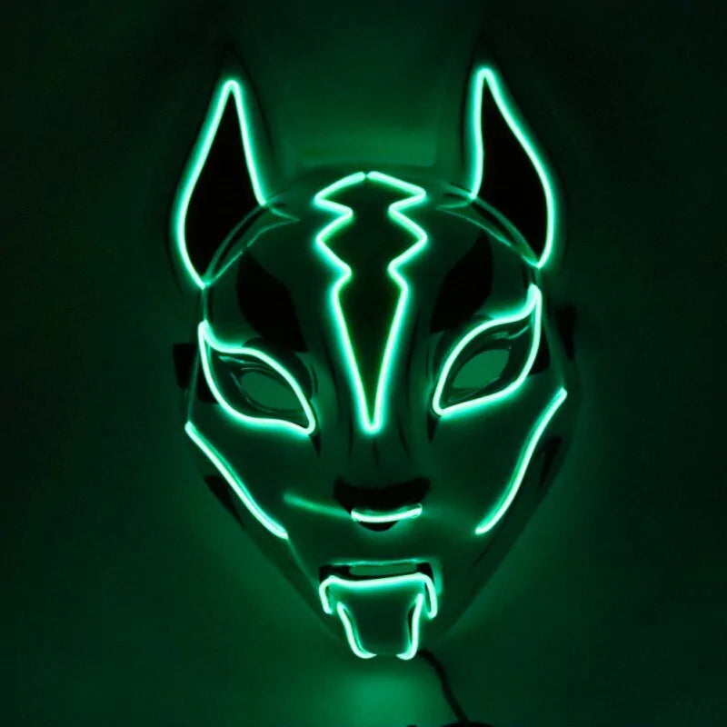 Neon LED Luminous Joker Mask with vibrant EL wire, showcasing its glowing design and adjustable strap.