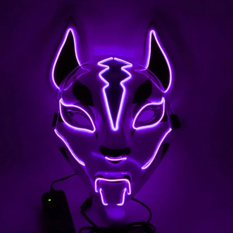 Neon LED Luminous Joker Mask with vibrant EL wire, showcasing its glowing design and adjustable strap.