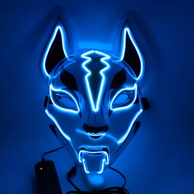 Neon LED Luminous Joker Mask with vibrant EL wire, showcasing its glowing design and adjustable strap.