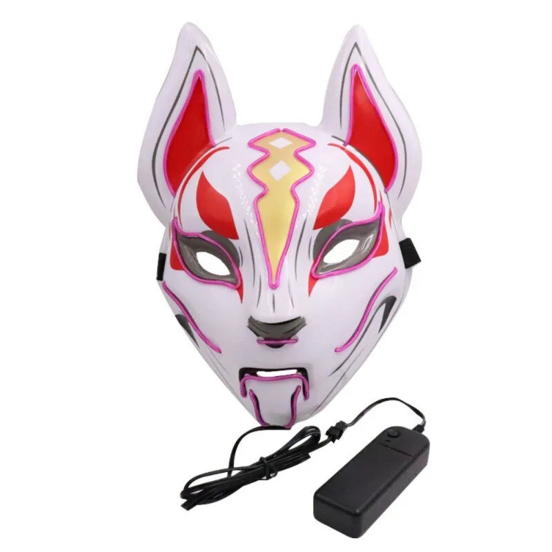 Neon LED Luminous Joker Mask with vibrant EL wire, showcasing its glowing design and adjustable strap.