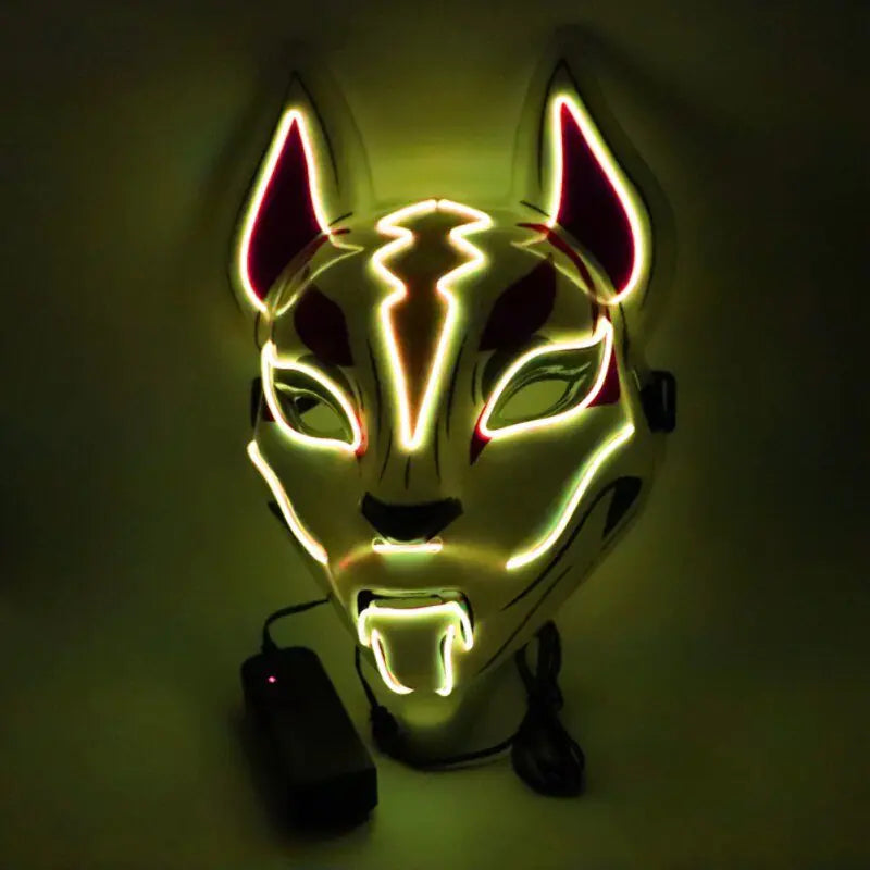 Neon LED Luminous Joker Mask with vibrant EL wire, showcasing its glowing design and adjustable strap.